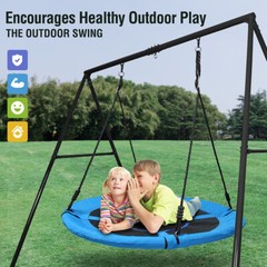 440lb Metal Swing Set Outdoor for Kids Adult Play with 40″ Saucer Swing Backyard