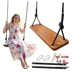 Wooden Tree Swing， Heavy Duty 500lbs Capacity Kids and Dark Brown (Upgraded)