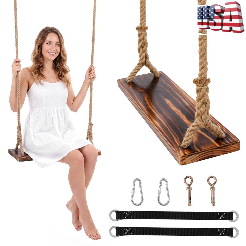 Wooden Swing Seat Nostalgic Outdoor Wood Swing for Kids Tree Swing for Adults
