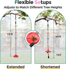 DECORLIFE Tree Swing for Kids Climbing Rope Disc Swing with Platforms Red