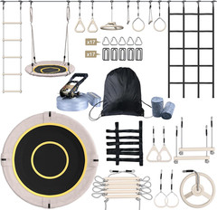 60 FT Ninja Warrior Obstacle Course Swing Set for Kids with Weather-Proof Access