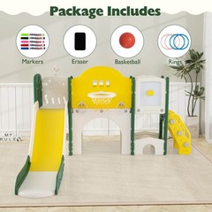 10 in 1 Toddler Slide Set w/Magnetic Whiteboard, Telescope Ring Toss for Ages 3+