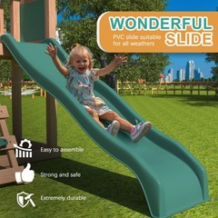 4-in-1 Cedar Swing Set: Slide, Rock Wall & Soft Cushion Swings for Backyard