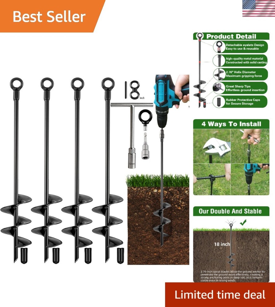 Ground Anchors Heavy Duty, Swing Set Anchor Kit 18 Inch 4 Pack Screw in Earth…