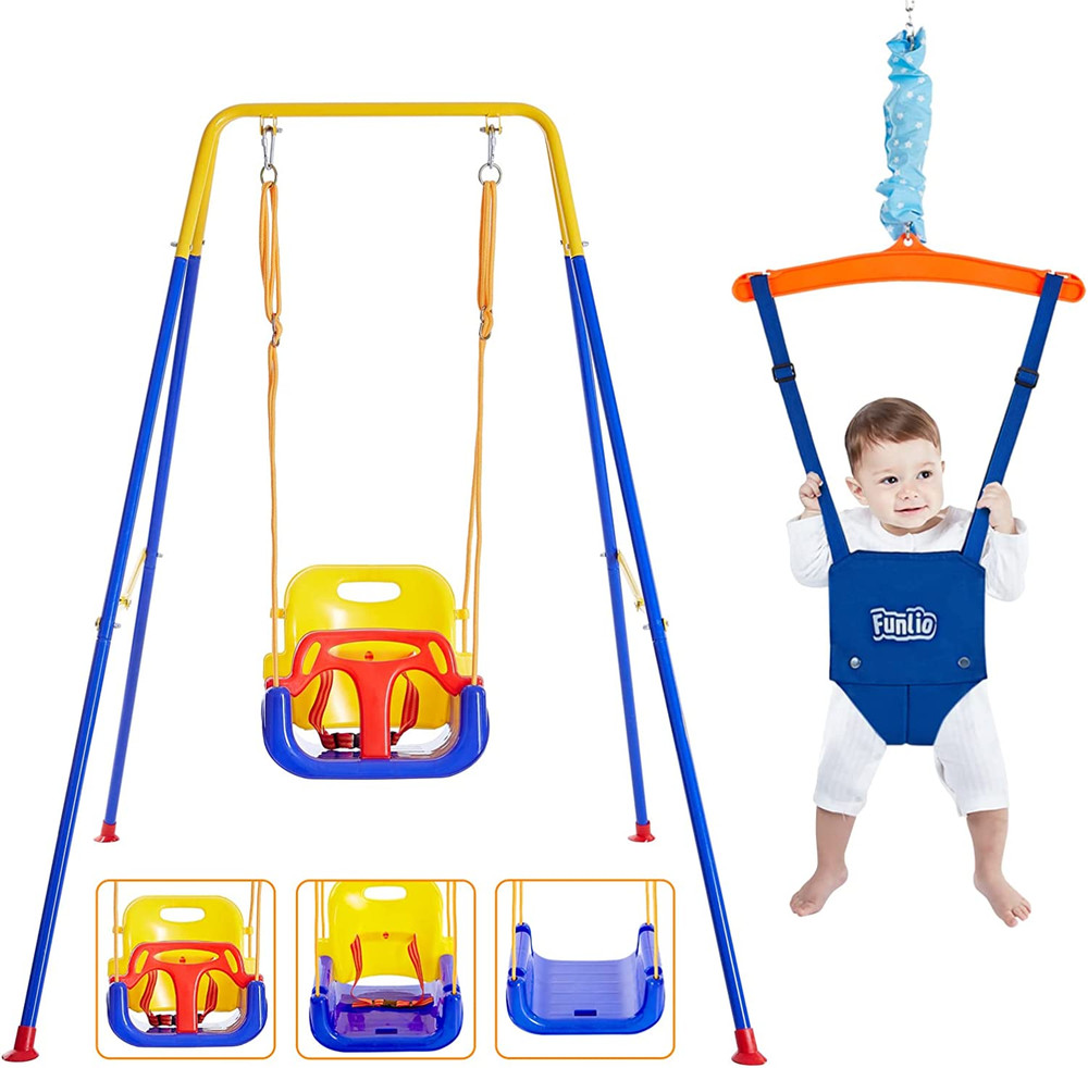 FUNLIO 2 in 1 Swing Set for Toddler & Baby Jumper, Heavy Duty Kids Swing & Bounc