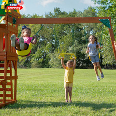 Kids Cedar Wood Swing Set Outdoor Playground Slide Ladder Playhouse FAST SHIPPIN