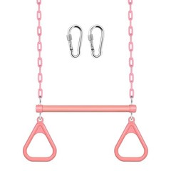 Trapeze Bar Swing Set Gym Rings 47″ Heavy Duty Chain Swing Set 17″ Pink