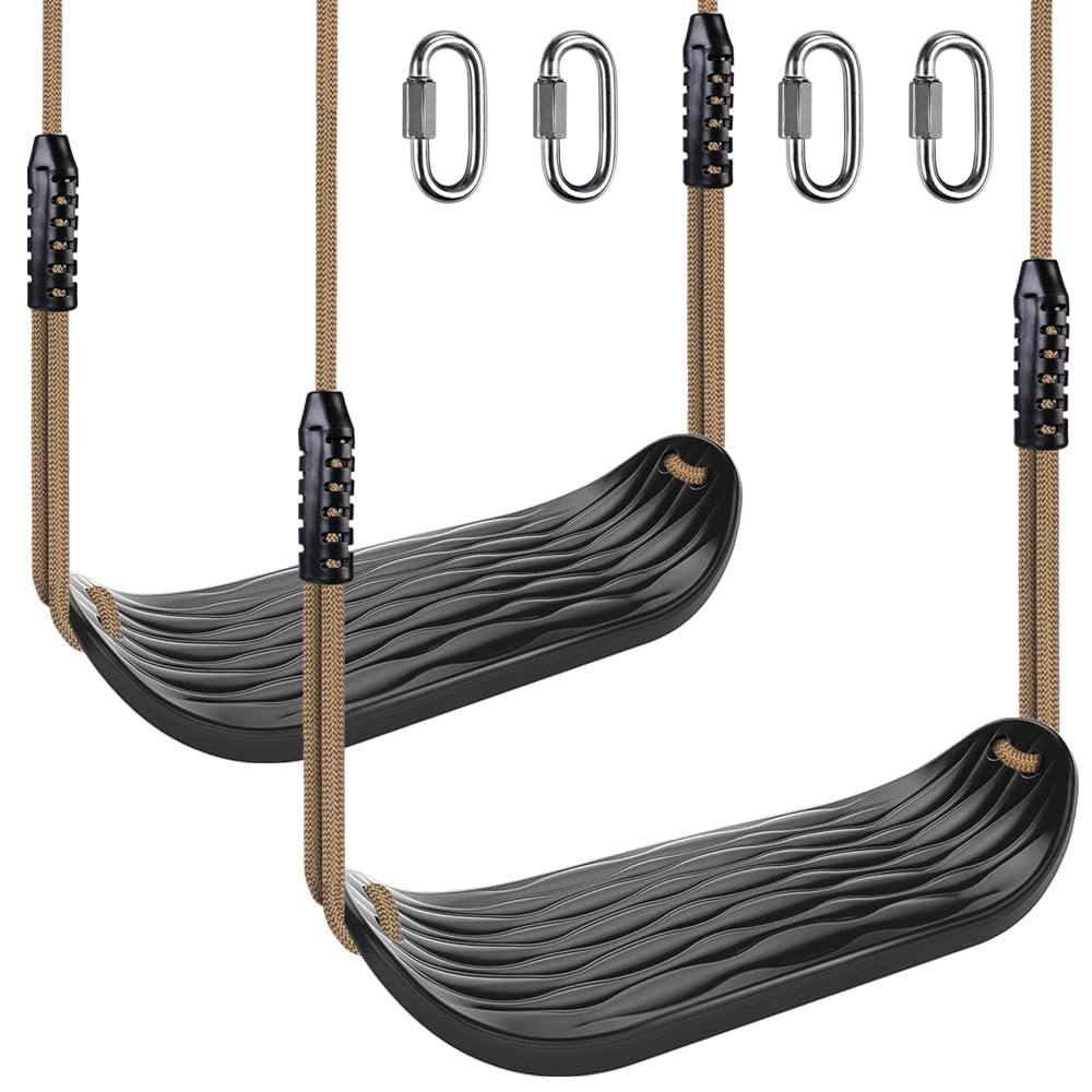 Plastic Swing Seat, Non Slip Tree Swing Set with Adjustable Rope and 4 Carabi…
