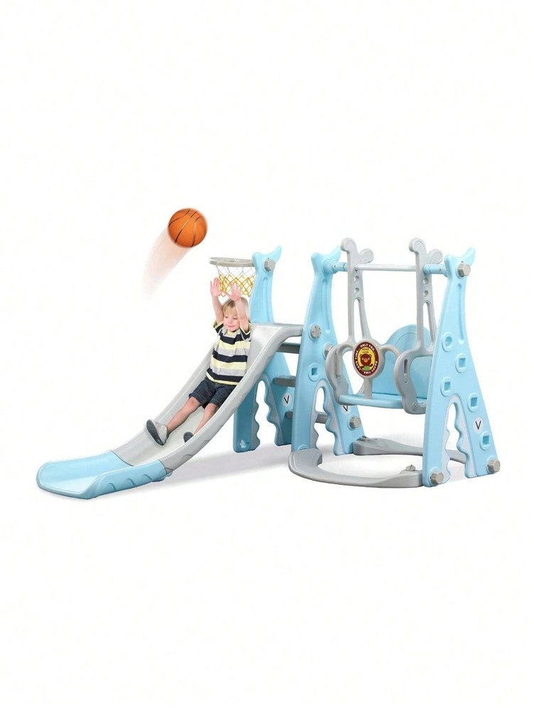 New 4in1 Toddler Slide Swing Set Pink Basketball Climber Playset
