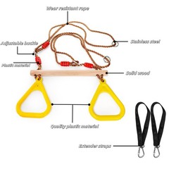 Adjustable 16″ Wooden Trapeze Bar with Rings – Swing Set Climbing Gym Accessorie