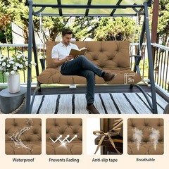 Porch Swing Cushions 60×40 Inch, 5″ Extra Thick Waterproof Outdoor Swing Seat Cu