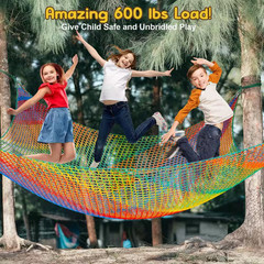 Rainbow Polyester Kids Climbing Cargo Net 9.8 X 9.8 Ft. Double Layer 1-Pack Outd