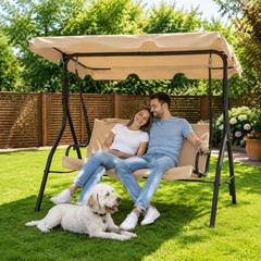 Garvee 3-Seat Patio Swing, Adj. Canopy, Thick Cushions, 500lb Cap. for Adults