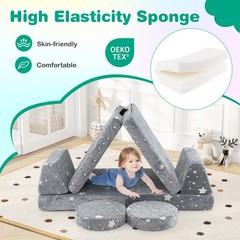 Modular Kids Play Couch Set Glow in Dark Portable Handles Gray Soft Foam Sofa