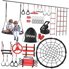 50 ft Ninja Warrior Obstacle Course for Kids with Tree Swing, Portable