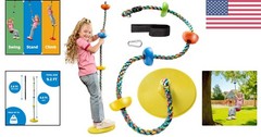 Outdoor Tree Swing Set for Kids – Disc Seat, Carabiner, 2.6ft Strap – Yellow