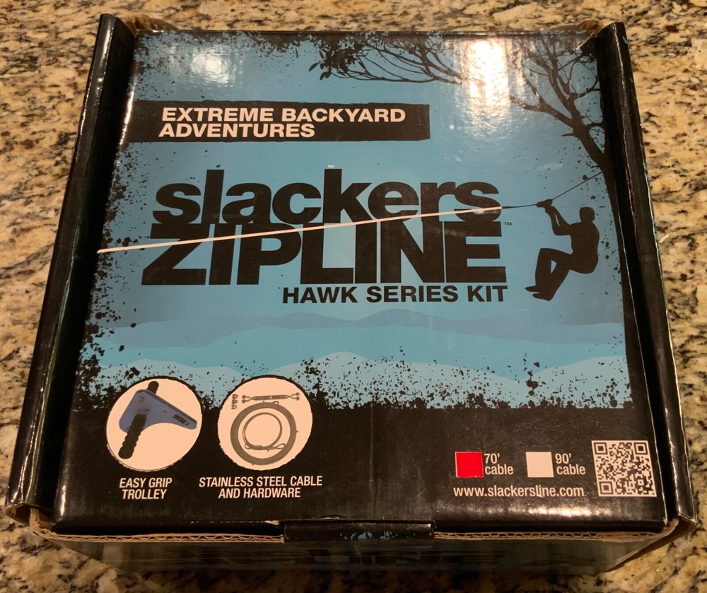 Slackers Zipline 70’ Hawk Series Kit Flyer Trolley Hardware 200 Lbs New Open Box
