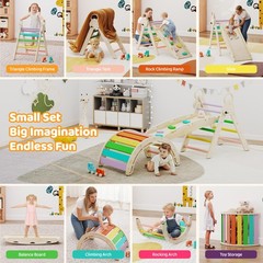 Pikler Triangle Set, 7-in-1 Foldable Climbing Toys, Indoor Playground for , M…