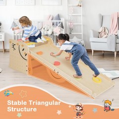 Wooden Climbing Toy Triangle Climber Set of 2 w/Seesaw Dual-sided Ramp Indoor