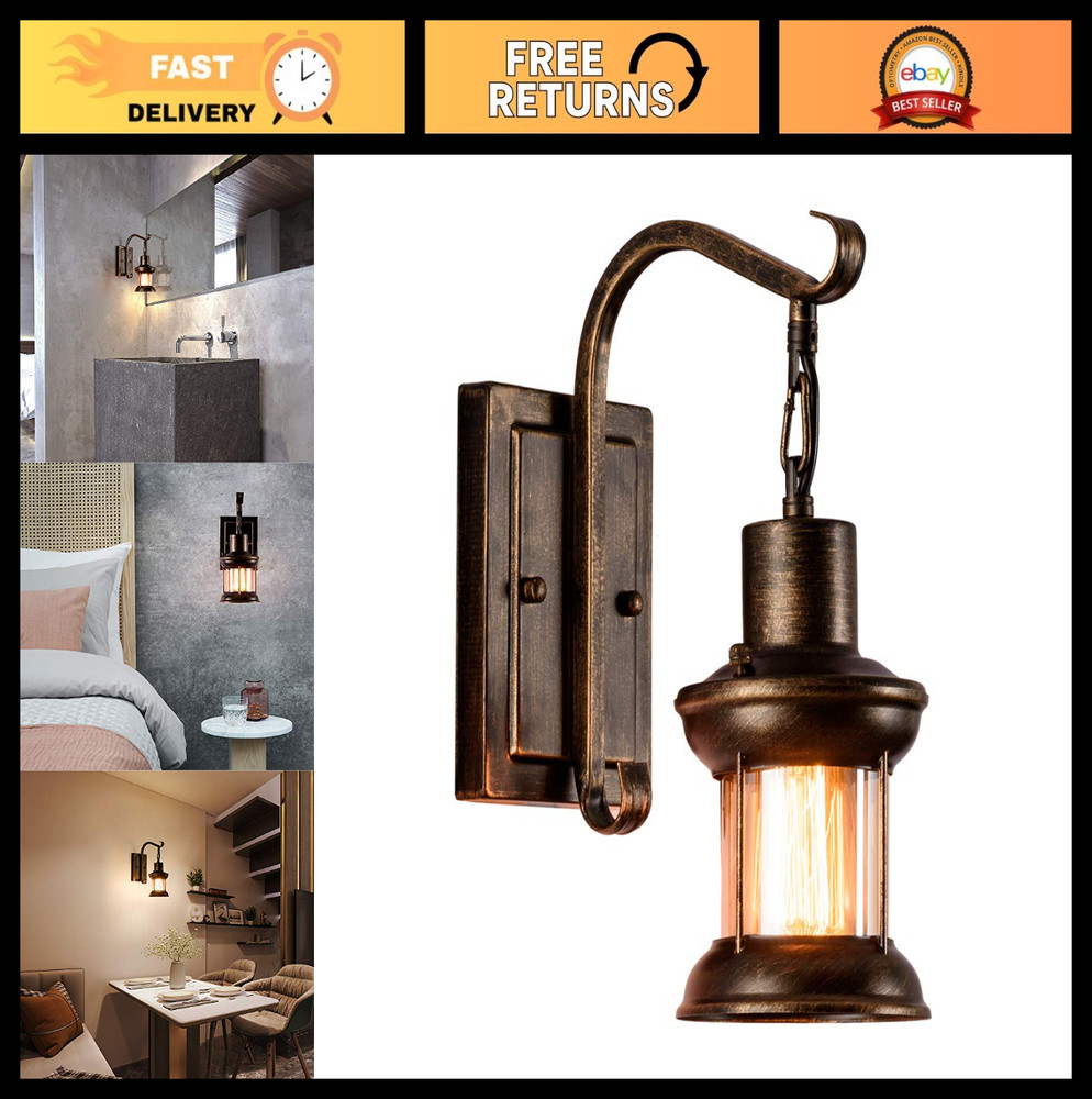 Rustic Vintage Glass Wall Sconce – Industrial Retro Metal Lamp for Home, Bar, Be