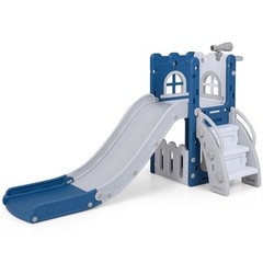 6-in-1 Kids Indoor Slide Playset w/Basketball Hoop, Telescope, Climbing Ladder