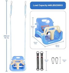 Toddler Swing, 3-in-1 Baby Swing Seat, Anti-Flip Snug & Secure Macaron Blue