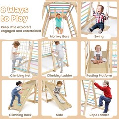 8-in-1 Jungle Gym, Wooden Montessori Climber Playset with Slide and Monkey Bar