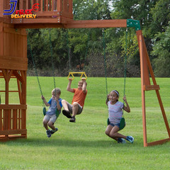 Skyfort II Cedar Wood Swing Set with Wave Slide Raised Clubhouse Outdoor Playset