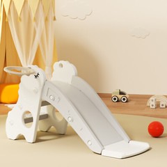 3In1 Kid Folding Slide With Climber,Basketball Hoop,Freestanding Slide Toy White
