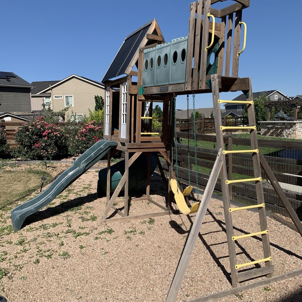 KidKraft Skyway Resort Wooden Outdoor Swing Set for Ages 4-8 Pick up only