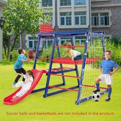 7-In-1 Kids Indoor Playground w/ Slide Climbing Net Crowling Ladder Rope Ladder