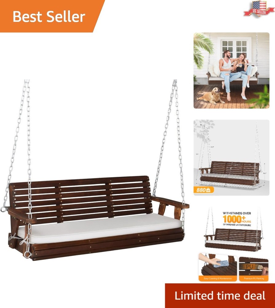 Rustic 880 LBS Wooden Porch Swing – Comfortable & Ergonomic Design for Outdoors