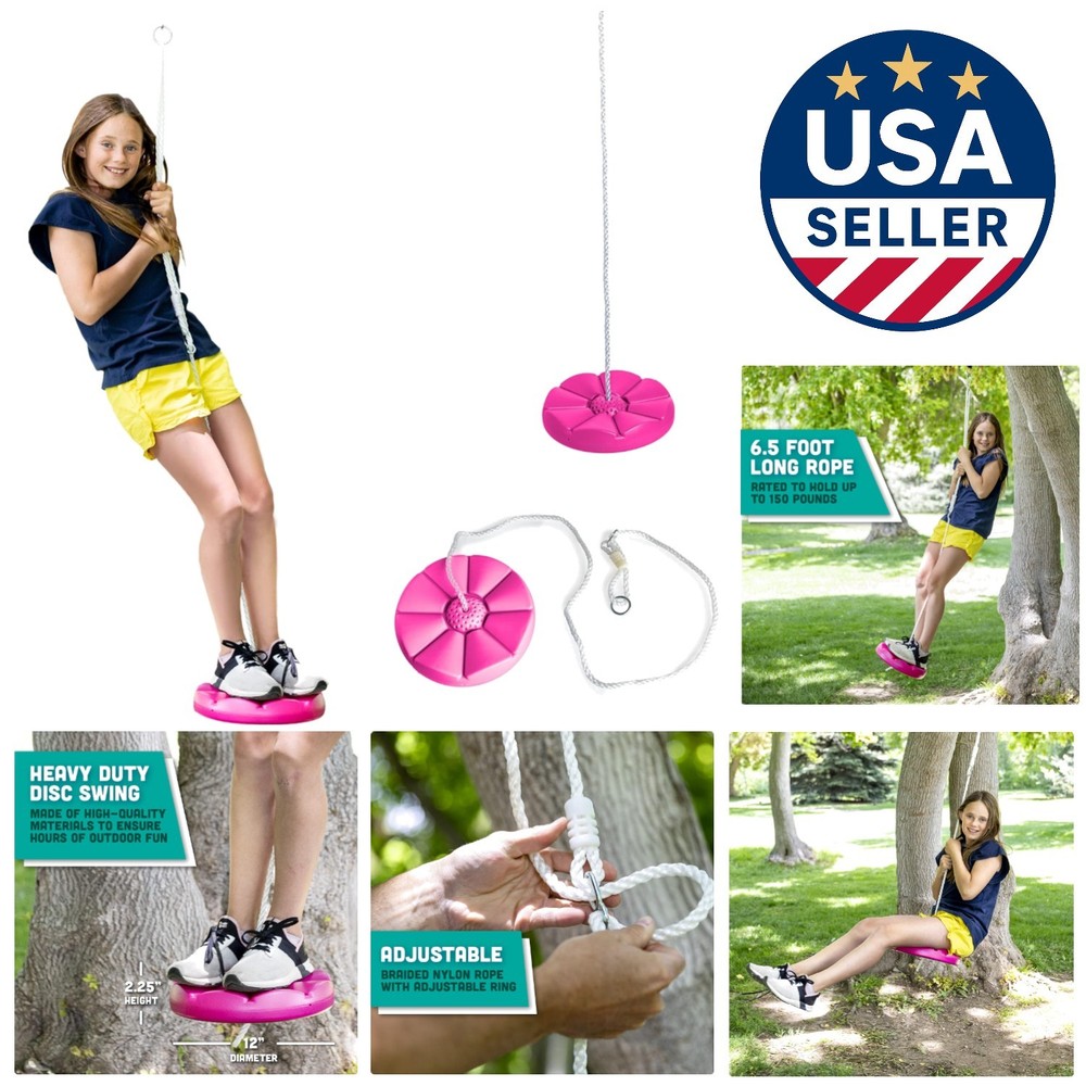 Adventure Awaits! Heavy-Duty Pink Disc Swing with Nylon Rope for Backyard Play