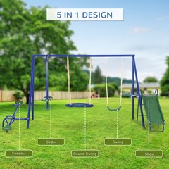 4-in-1 Kids Metal Swing Set for Backyard