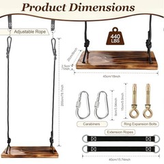 Carbonized Wooden Swing,Aspelve Hanging Tree Swing with Heavy Duty 440 18″x 8″