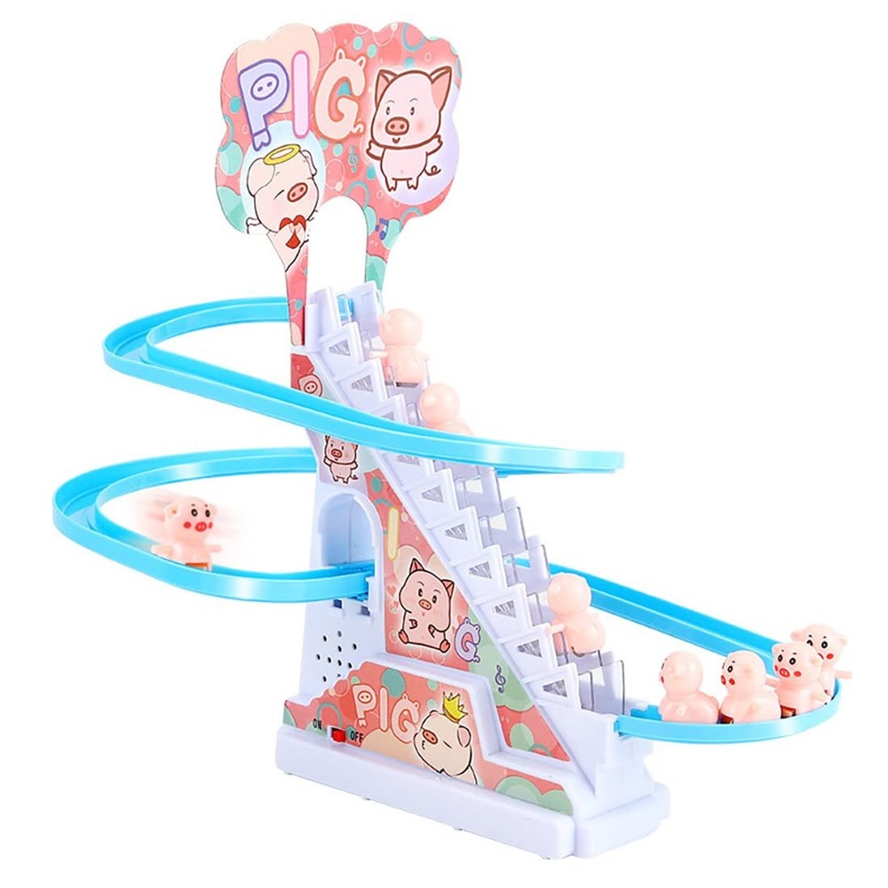 Pig Slide Toy Set, Automatic Stair-Climbing Pigs Escalator Race Track Set wit…