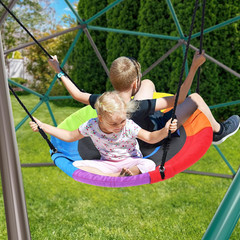 10 Ft Climbing Dome Swing Set with Saucer Swing, Jungle Gym for Kids Outdoor Bac