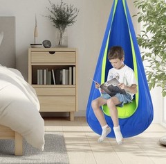 Kids Sensory Swing Pod Chair Inflatable Pillow Outdoor and Indoor Blue and Green