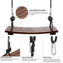 Wood Swing Seat, Carbonized Hanging Wood Tree Swing 16.9 X7.9 X0.5 in for Adult