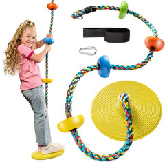 Tree Swing for Kids – Single Disc Seat and Rainbow Climbing Rope Set W/Carabiner