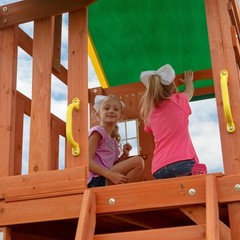 Wooden Swing Set Outdoor Backyard Cedar Fort Clubhouse Slide Trapeze Playground