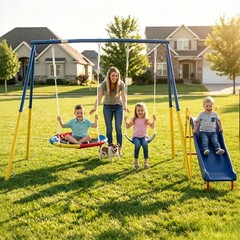 Heavy Duty Swing Set & Slide for Backyard, Outdoor Playground Swing Children Toy