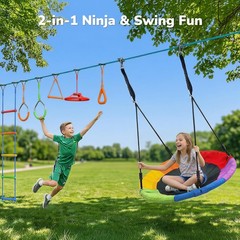 50FT Obstacle Course Ninja Warrior Outdoor Play for Kids w/ Swings & Monkey Bars