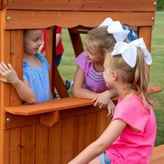 Wooden Swing Set Outdoor Backyard Cedar Fort Clubhouse Slide Trapeze Playground