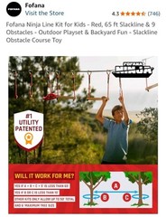 Profana Ninja Obstacle Course ~ 32 Pcs. 65 Ft. Slack Line + 9 Obstacles