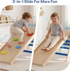 8-in-1 Wooden Climbing Set for Toddlers with Cushion, Foldable Montessori Indoor