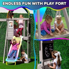 Backyard Cedar Swing Set w LED Swings Slide Fort Sandbox Heavy Duty A-Frame 6ft