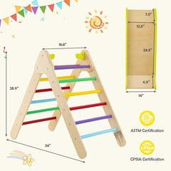 2-in-1 Wooden Climbing Triangle Set Triangle Climber w/ Ramp Multi-color