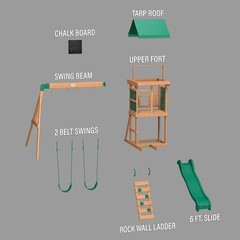Wood Swing Set with Wave Slide Canopy Roof Outdoor Playset FREE SHIPPING USA ONL