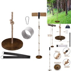 Wooden Round Disc Tree Swing Adjustable 51″-73″ Climbing Rope for Kids Outdoor